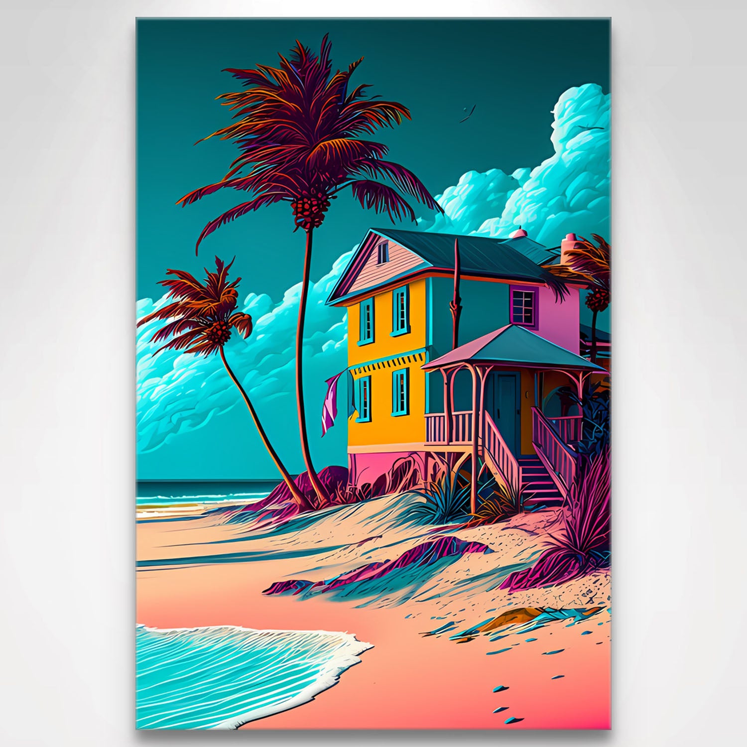 Wandbild Palmen und Haus – Finer am Strand Spaces